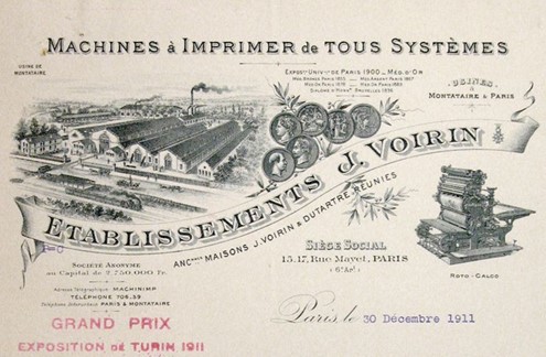 Papier à lettre en-tête des établissements Voirin, 1911